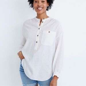 Madewell Linen-Blend Novella Popover Tunic Top White 3x NWT